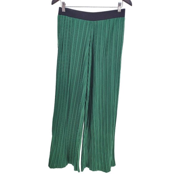 Forever21 Sm Retro Trousers Pleated Wide-leg Pants Elastic Waistband Green - Picture 10 of 10